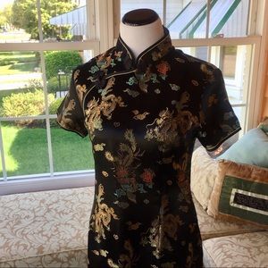 Asian style black floral dress